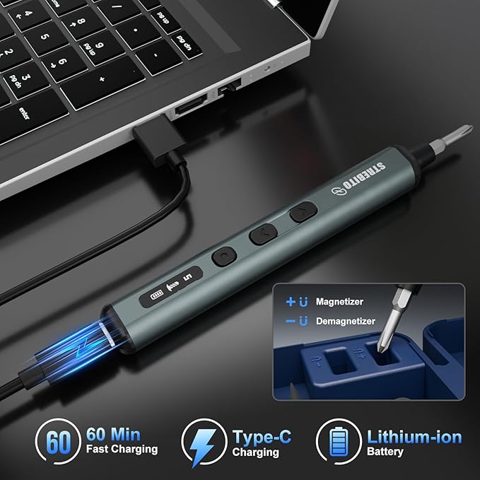 STREBITO Electric Screwdriver Set, 67 in 1 Electric Precision Screwdriver | 50 S2 Magnetic Bits, 5 Torque Settings, 4 LED Lights, Mini Electric Screwdriver Kit for PC Phone Laptop Camera Electronics