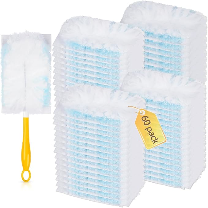 60 Count Duster Refills Compatible with Dusters 180° Handle Dusters | 180° Heavy Duty Multi-Surface Duster Replacement with 1 Standard Handle, Unscented