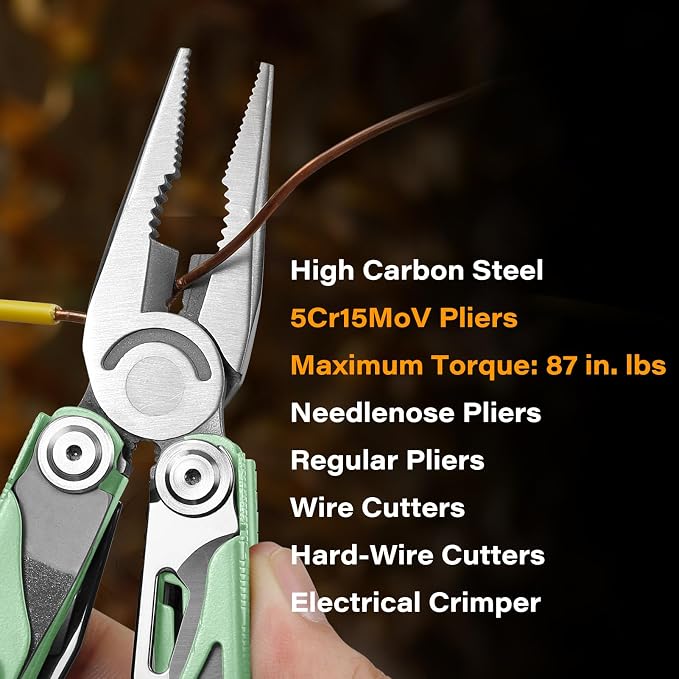Multitool, 21-in-1 Multi Tool Pliers with Nylon Sheath | Safety Locking & Spring-Action Scissors Heavy-duty Stainless Steel Set for Work, Home, Garden, DIY & Auto, Mint Green