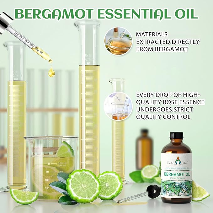 EVOKE OCCU Bergamot Essential Oil for Diffuser Skin & Relaxation | Fresh and Pleasant Scent, Suitable for Study, Work, and DIY Wool Dryer Balls – 118mL / 4 fl oz