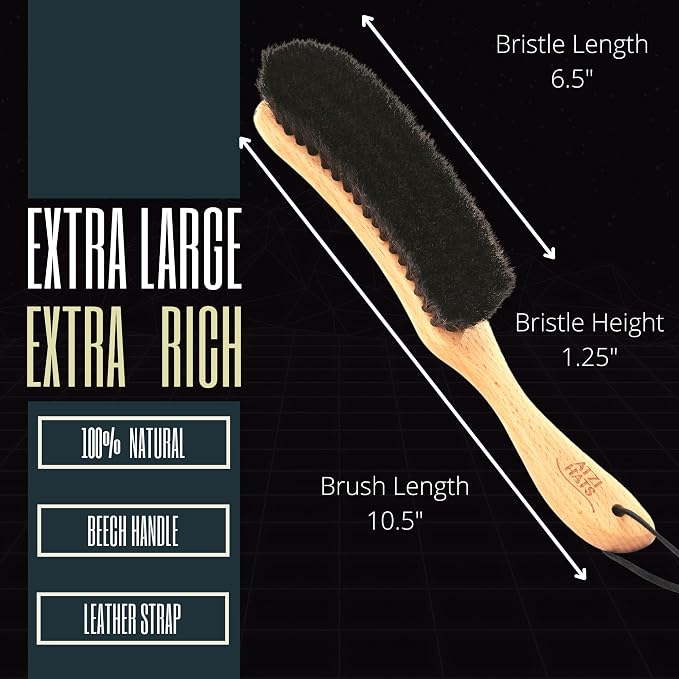 Clothes Brush, Horse Hair Bristle, Cowboy Hat Brush, Suit Lint Brush, Wool, Cashmere, Velvet, Suede, Fabric Brush, Furniture Pet Hair Brush, Long Beech Wood Handle