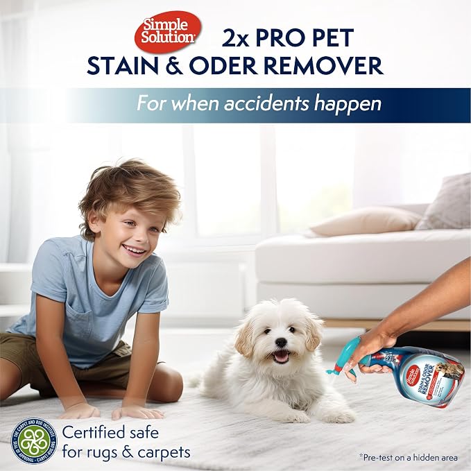 Simple Solution Extreme Stain & Odor Remover, Pee Cleaner, 32oz (Pack of 2) | Dog Stain & Odor Remover, Pet Urine Enzyme Cleaner, Dog Urine Carpet Cleaner, Pet Odor Eliminator, Carpet Stain Remover