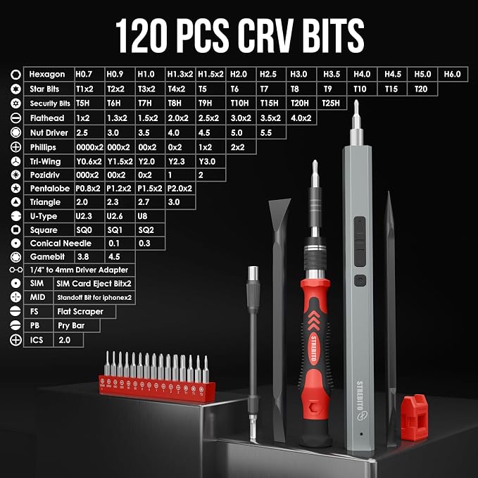 STREBITO Electric Screwdriver, 144-in-1 Precision Screwdriver Set | 120 Magnetic Bits, Organized Storage and Portability, Small Tool Kit for Electronics, PC, Computer and Laptop