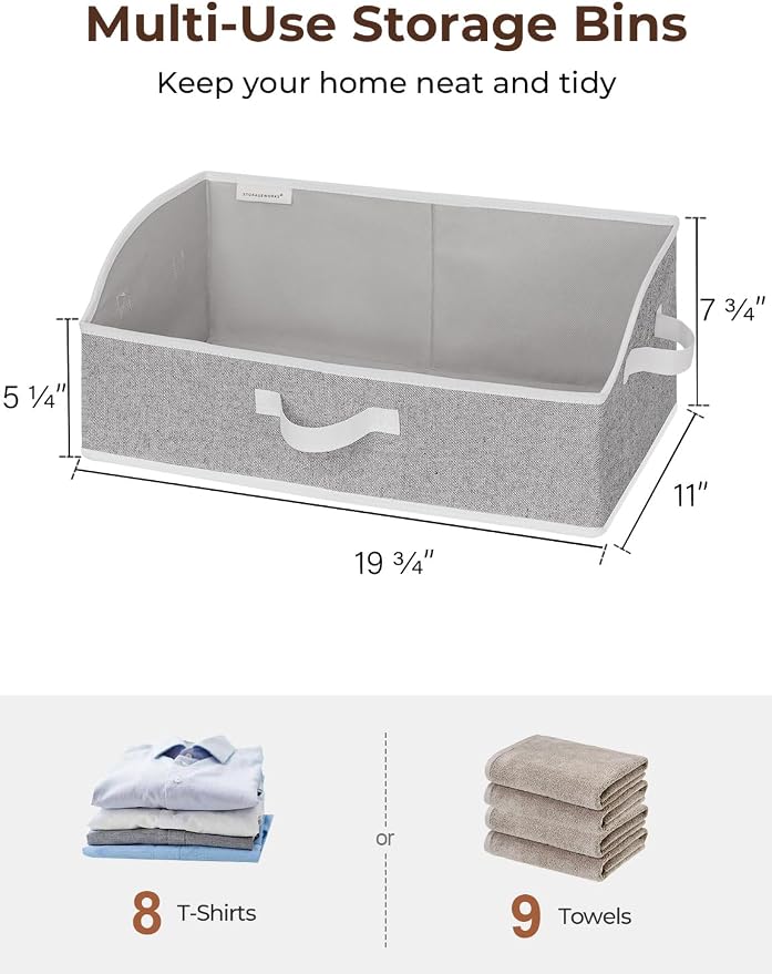 StorageWorks Closet Storage Bins, Trapezoid Organizer Box for Shelves, Fabric Clothes Bin, Foldable Organizing Baskets with Handles, Large, Gray, 3-Pack