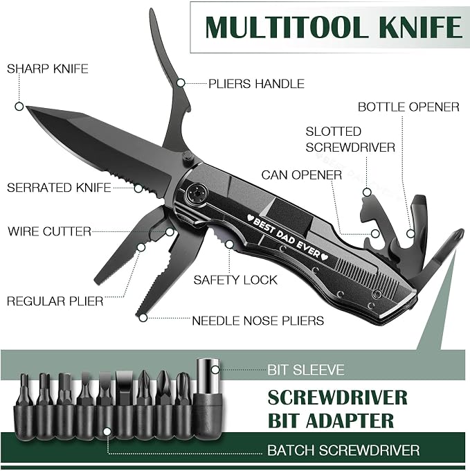 Fathers Day Dad Gifts from Daughter Son Wife Kids,BEST DAD EVER Multitool Knife,Christmas Birthday Father Day for Dad Step New Dad,Unique Camping Hunting Cycling Gift Ideas