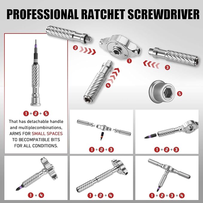 Ratchet Screwdriver Set, magnetic Screwdriver sets, S2 Steel Bits, DIY Combination Flexible Shaft, Suitable for Furniture Assembly, Precision Electrical Appliance Repair, Bicycle Tools
