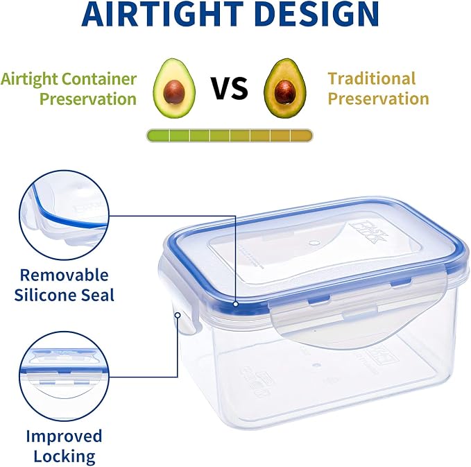 KIGI Small Food Storage Containers with Airtight Lids, Leakproof for Snack, Fruit, Lunch, Meal Prep, Portion Control, BPA-Free Plastic, 4-Sided Locking Lids (2.1 Cup *2 + 0.75 Cup *2 8-Piece Set)