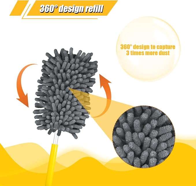 2pcs Duster Refills for Swiffer, Microfiber Dusters Heavy Duty Refills 360 Ceiling Fan Duster Replacements Reusable Hand Dusters for Cleaning (Gray)