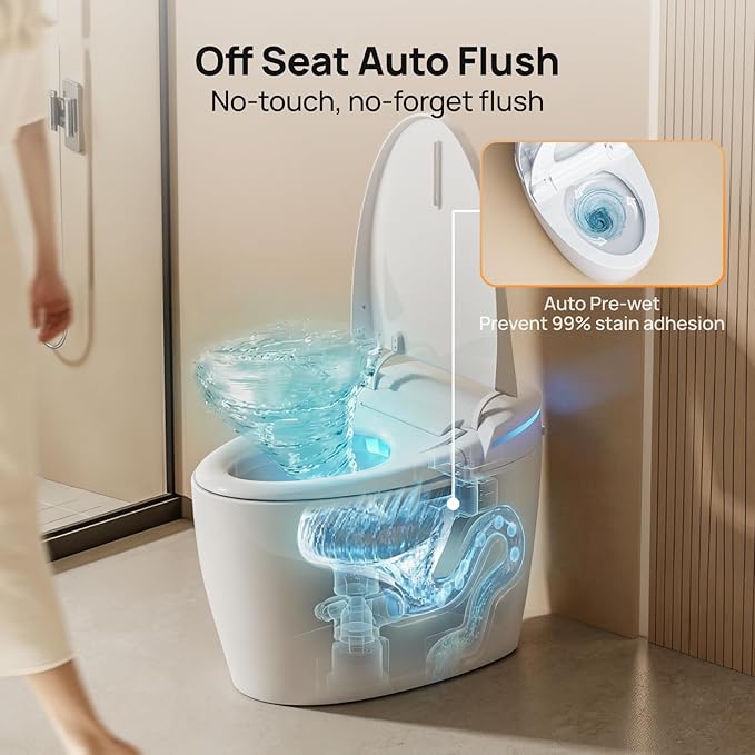 Smart Toilet with Bidet Built-in: Bidet Toilet with Washing Child Friendly Modes, Toilet Bidet with Heated Seat, One Piece Toilet with Warm Water, Dryer, Remote, Foot Sensor, Auto Flush Lid&Seat