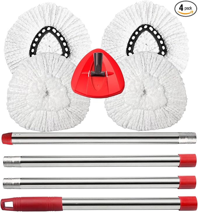 O-Cedar Spin Mop Replacement Head - 4 Refills, 30-58in Handle and Base Combo Set