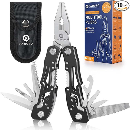 14-In-1 Multitool with Safety Locking, Professional Stainless Steel Multitool Pliers Pocket Knife, Bottle Opener, Screwdriver with Nylon Sheath ，Apply to Survival,Camping, Hunting and Hiking 10 Pcs