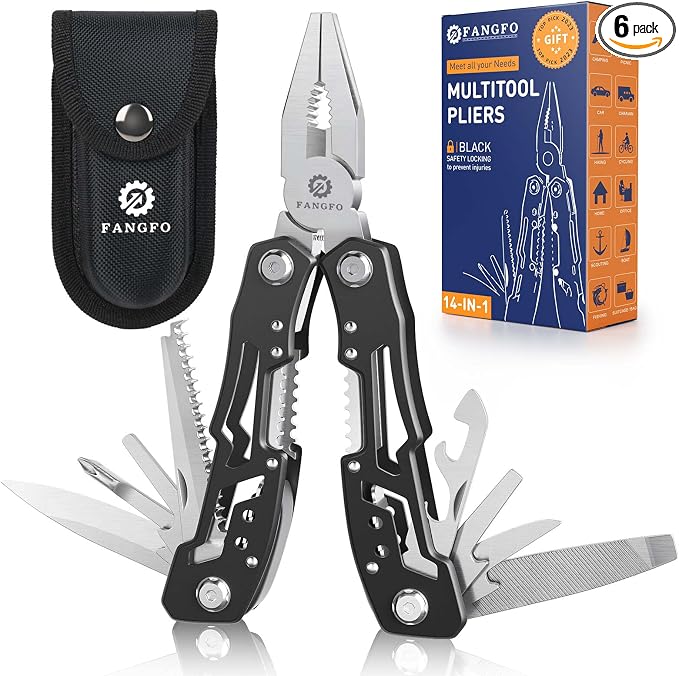14-In-1 Multitool with Safety Locking, Professional Stainless Steel Multitool Pliers Pocket Knife, Bottle Opener, Screwdriver with Nylon Sheath ，Apply to Survival,Camping, Hunting and Hiking 6 Pcs