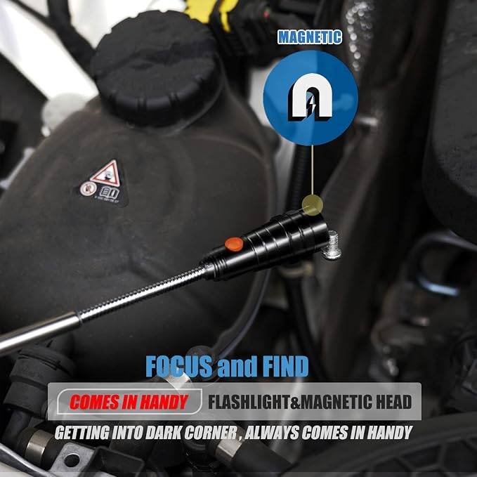 Magnetic Flashlight with Tool Magnetic Lanyard & Telescoping Magnet | Pickup Tool, Cool Gadgets, Gifts for Men, Dad, Husband, Women