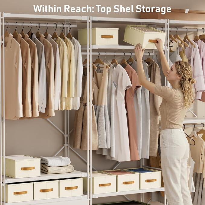 DIMJ Wardrobe Clothes Organizer - 4/5/7 Grids Foldable Closet Drawer Organizer Dividers for Jeans, Pants, Sweater, T Shirt, Storage Bins with Handles for Shelf