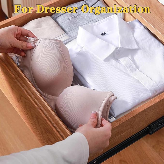 8 Pcs Drawer Dividers for Clothes,3.15" High 11.34"-19.69" clear | Adjustable Expandable Dresser Drawer Organizer, Clear Plastic Separators for Dresser, Baby Clothing