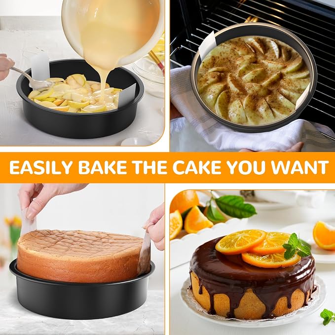 8 Inch Round Cake Pan Set of 3, Nonstick Baking Pans with 100PCS Parchment Paper, Dishwasher Safe