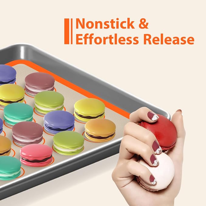 Macaron Silicone Baking Mats, 3 PCS Non Stick Macaroon Mat Silicone for Macarons, Cookie, Pastry, Orange
