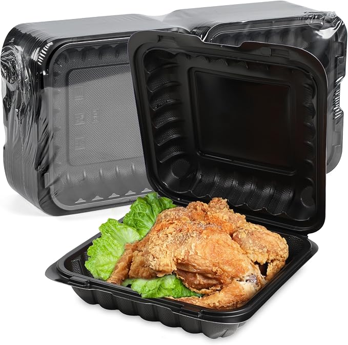 55-Pack 8x8 34oz Meal Prep Containers - Shrink Wrap Ready to Use | Heavy Duty Clamshell To-Go Boxes | BPA-Free & Stackable | Microwave, Freezer & Dishwasher Safe for Leftovers, Catering