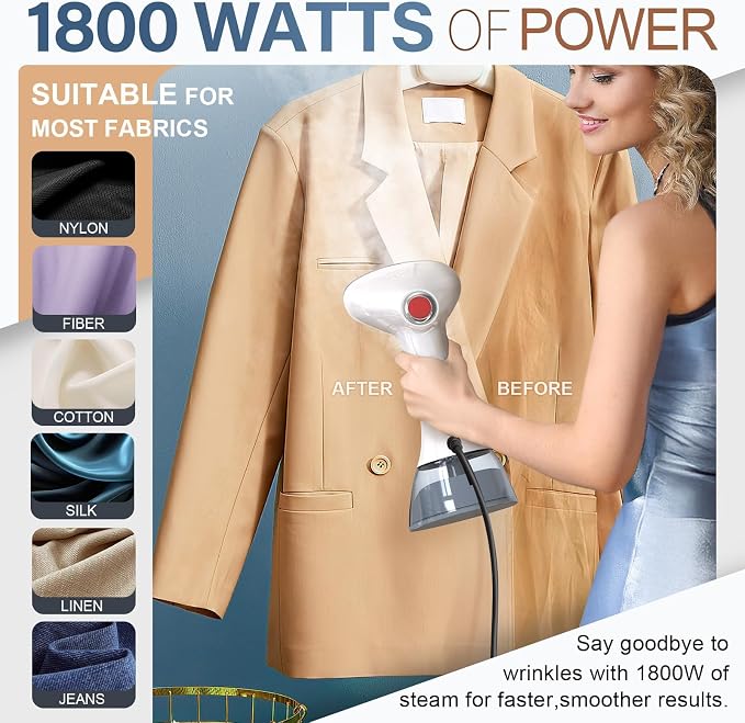 Steamer for Clothes, 1800W Fast Heat-up Clothes Steamer Handheld Garment Steamer with 3 Steam Settings, 380ml Water Tank, 9.8' Cord, Portable Clothing Steamer for Wrinkle Removal Safe on All Fabrics