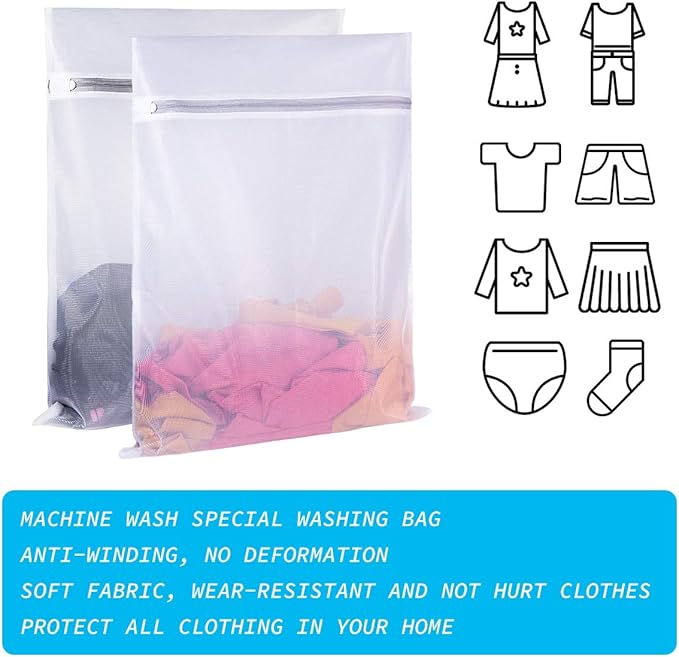 SUERIV Laundry Mesh Bag-Heavy Duty Fine Mesh Wash Bag for Washing Machine-Supper Zipper Net Laundry Bag for Travel,Lingerie,Sweater,Garment,Undergarment （1M+2L）