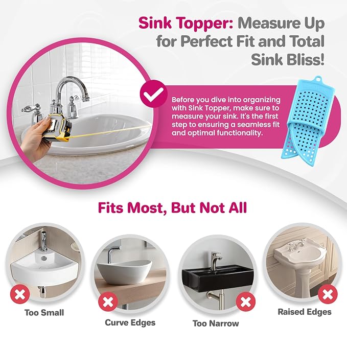 Sink Topper Bathroom Sink Cover for Counter Space, Standard Blue | Holds up to 7 lb on a steel frame; fits over basins to 19 in; 480°F silicone, hot tools; foldable makeup mat; RV, camper