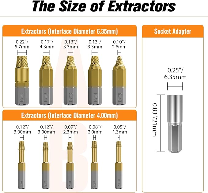 Nuovoware Damaged Screw Extractor Set, 22 PCS Stripped Screw Extractor Kit | All-purpose HSS Broken Screw Remover Set with Magnetic Extension Bit Holder & Socket Adapter, Gold