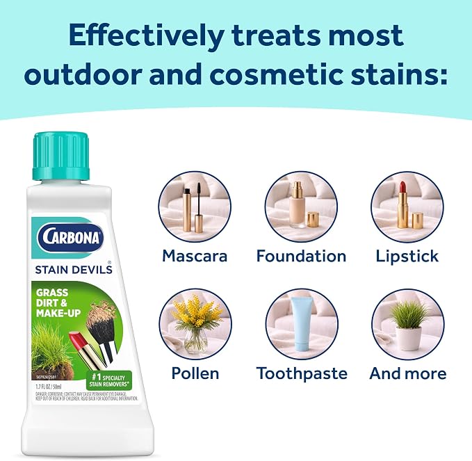 Carbona Stain Devils #6 (1.7 Fl Oz), Targeted Spot Cleaner for Grass, Dirt & Make-Up Stains, Safe on Skin & Washable Fabrics