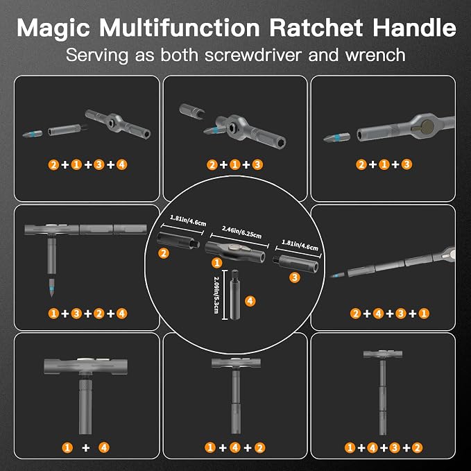 42 in 1 Multitool Set, Repair Tool Kit, Detachable Allen Wrench Ratchet Set | Compact, Wrist Friendly, 80% Energy Saving, for Tight Spaces, Bicycle Maintenance, Home Improvements, General Household Fixes