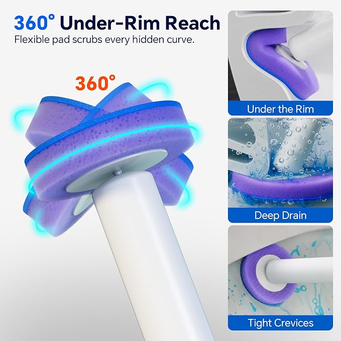 Disposable Toilet Brush and Holder Set - Hands-Free Eject Sponge Toilet Wand with Floor Standing Caddy, Secure-Lock Hangable Toilet Scrubber (42 Refills(Colorful))