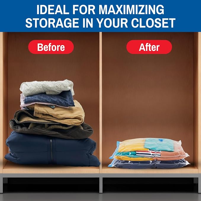 10 Pack Large Vacuum Storage Bags for Comforters, Blankets & Clothes – Vacuum Sealed Compression Bags with Hand Pump – Space Saver Storage Bags for Bedding, Moving, Travel & Organization