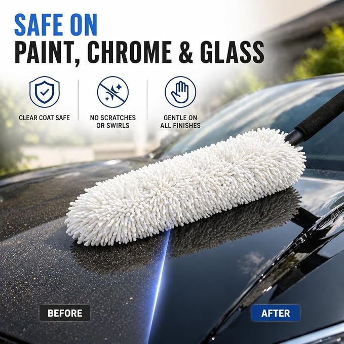 HI-TECH Industries Microfiber Jumbo Duster MFJD-1 – 27" Scratch-Free Car Duster for Dust Pollen & Light Debris, Safe on Paint Chrome & Glass, Includes Storage Bag