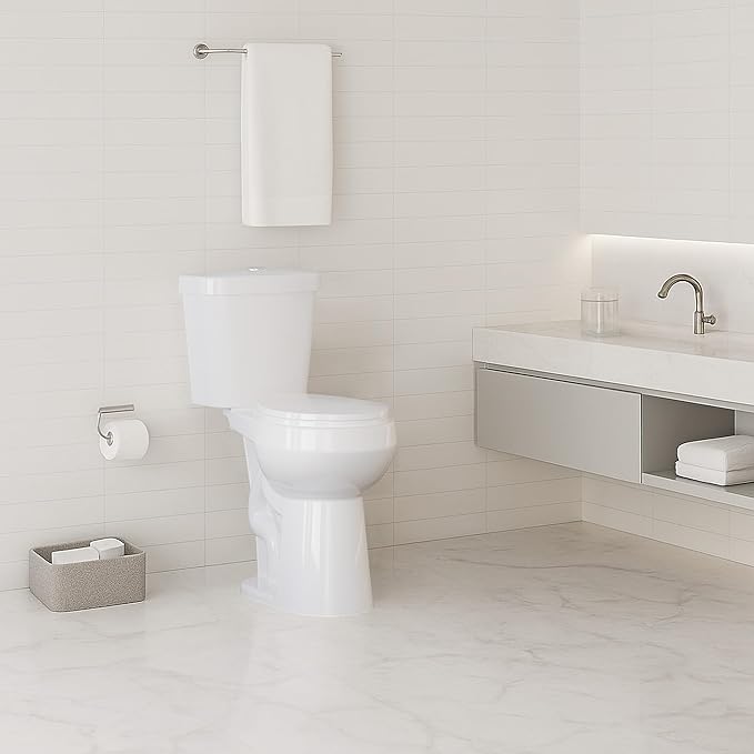 Two Piece Toilet 21 inch Chair Height Round Bowl, Top Dual Push, High Seat Toilet for Elderly, Compact Bathroom Toilet with Soft-Close Seat White