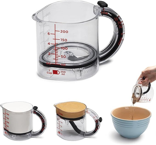 Dreamfarm Upcup All-in-1 Adjustable Measuring Cup, Metric & Imperial Measurements up to 1 Cup - Black/Clear | Measures dry and liquid ingredients and scrapes itself clean, easy-to-read metric and imperial measurements, microwave safe