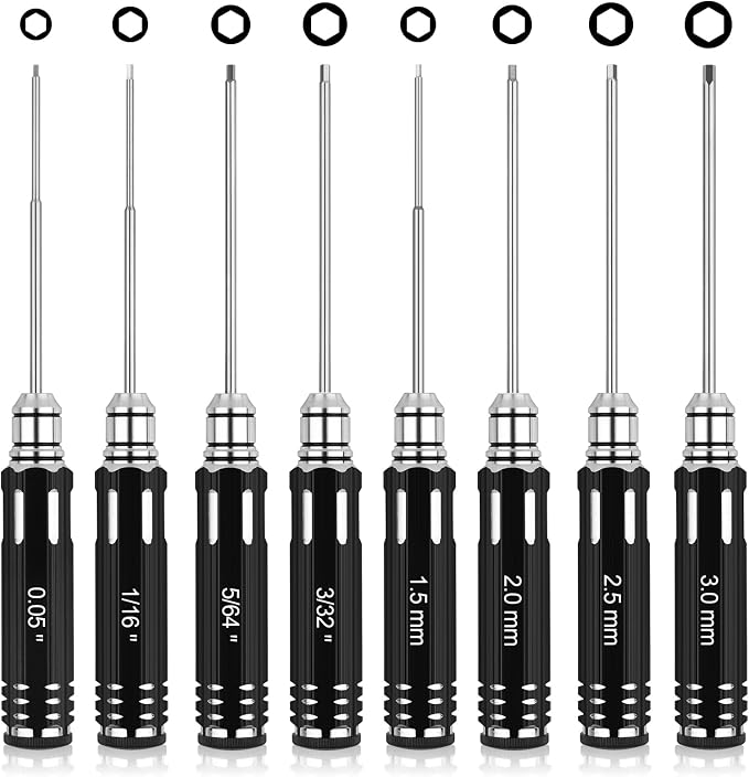RC Tool Kit,Hex Screwdriver w/3/23",5/64",1/16",0.05",1.5/2.0/2.5/3.0mm | 8 Pcs Hexagon Allen Precision Screwdriver Set Compatible with Traxxas Arrma RC Cars RC Model Car Helicopter