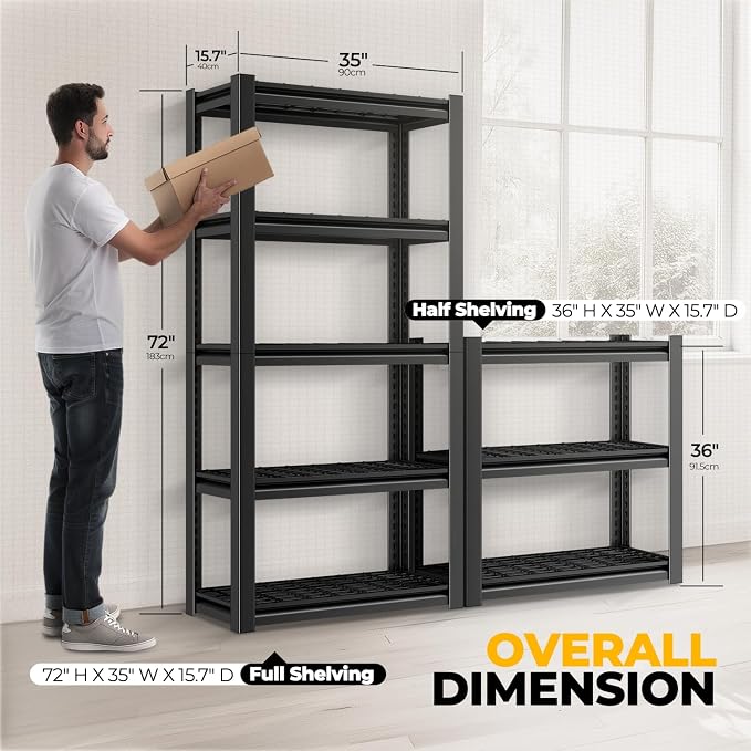 Auto Dynasty 5-Tier Storage Shelves Set of 3, 72" H (3000LBS Capacity) Adjustable Garage Shelving, Metal Storage Utility Rack Shelf Unit for Pantry Kitchen Warehouse, 72" H x 35" W x 16" D, Black
