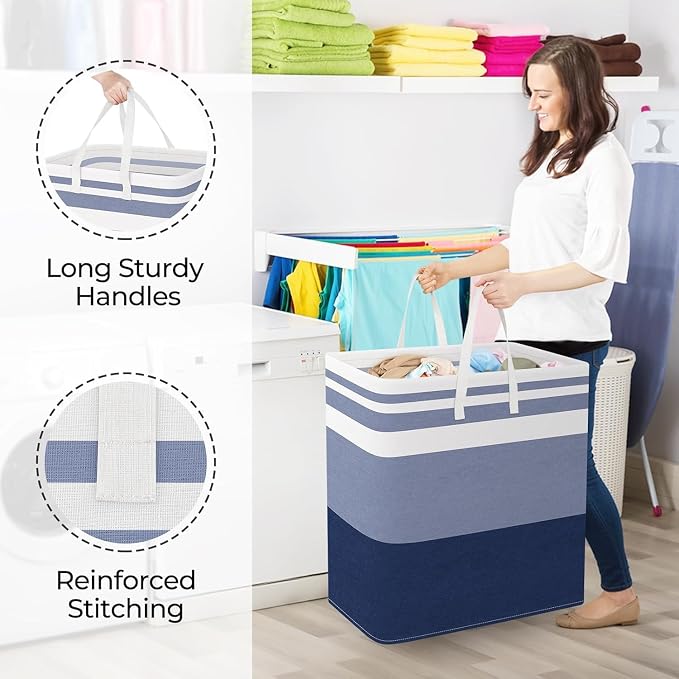 StorageRight Laundry Basket Hamper, 125L Collapsible Clothes Storage, Blue | Freestanding Clothes Hampers, Foldable design, with Easy Carry Handles, For Laundry, Bedroom, Dorm, Clothing, Towels, Toys