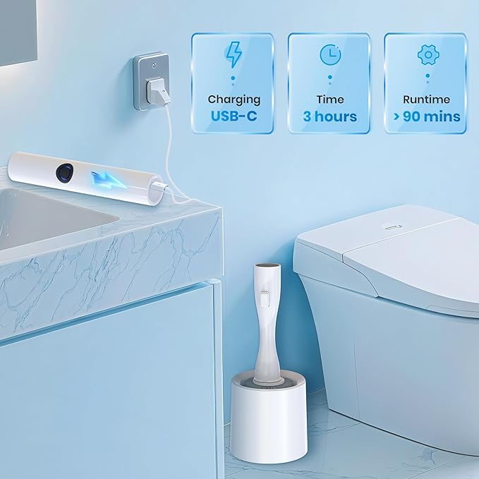 Miadore Electric Toilet Brush with Holder, Hands-Free Auto-Clamp Toilet Scrubber with 3 Replacement Heads (Silicone/Nylon/Disposable) and Gap Brush, Compact Bathroom Cleaning Set for RV
