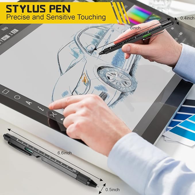 MAFEHAN 10-in-1 Multitool Pen Set, Gifts for Men Dad Husband Grandpa | LED tool pen gifts for men who have everything; aluminum EDC pen for writing, measuring, fixing and touchscreens-All Black