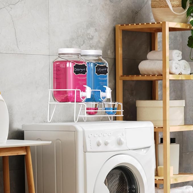 2 Sets 1 Gallon Laundry Detergent Dispenser with Stand, Glass Laundry Soap Dispenser, Liquid Laundry Detergent Dispenser for Laundry Room Organization Dispenser Containr