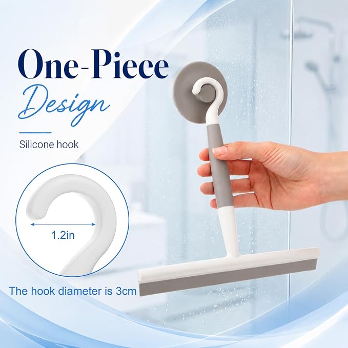 Domensi 3 Pack Silicone Shower Squeegee for Glass Doors with Hook & Suction Cup 8.7" Bathroom Window Squeegee Glass Wiper Streak Free for Bathroom Shower Doors, Mirrors, Car Windows & Kitchen Counters