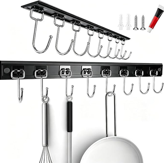 Cociat 2PCS Utensil Racks with 8 Hooks 17 Inch Kitchen Utensil Holders Hanging Utensil Rack Multifunctional (17 inch)
