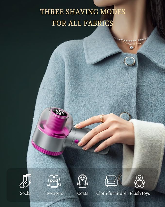 Fabric Shaver with Lint Brush, Large Lint Shaver with Digital Display | 3-Speeds Lint Remover with 6-Leaf Blades, 1200mAh Electric Sweater Shaver to Remove Pilling for Clothes, Furniture
