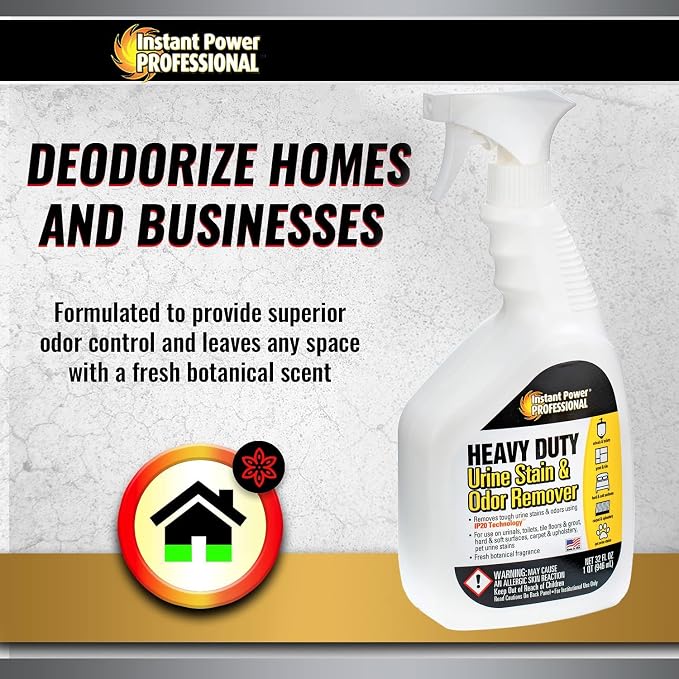 Instant Power Professional Enzyme Stain & Odor Remover, 32 fl oz | Heavy-duty bio-enzymes break down organic matter & urine, works on carpet, fabric, vinyl, tile & grout, no harsh chemicals