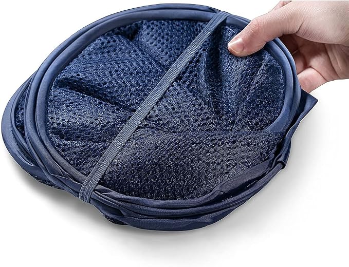 BATTOO Deluxe Strong Mesh Pop up Laundry Hamper Basket with Side Pocket Foldable Hamper for Laundry Room, Bathroom, Kids Room, College Dorm or Travel Navy + Navy