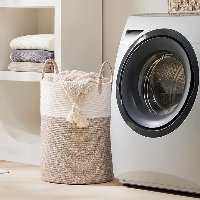 YOUDENOVA Cotton Rope Laundry Hamper Basket, 72L Blanket Basket for Bedroom | Large Woven Laundry Hamper with Sturdy Handles, Collapsible Home Decor Laundry Basket for Laundry, Clothes, Toys in Bedroom