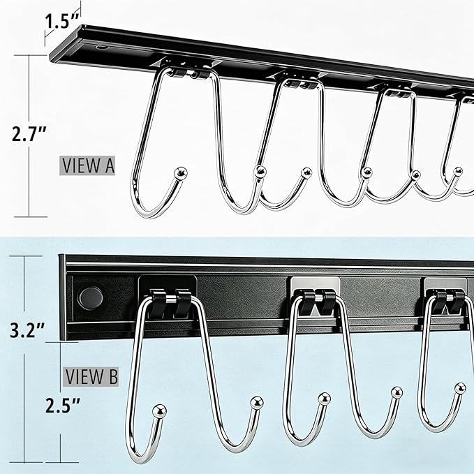 Cociat 2PCS Utensil Racks with 12 Hooks 17.2 Inch Kitchen Utensil Holders Hanging Utensil Rack Multifunctional (17.2 inch Black)
