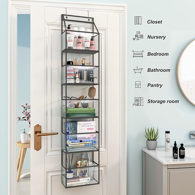 Fixwal 5 Shelves, Clear Plastic Pockets, Sturdy Hanging Design, for Pantry Closet Bedroom Nursery and Bathroom Storage