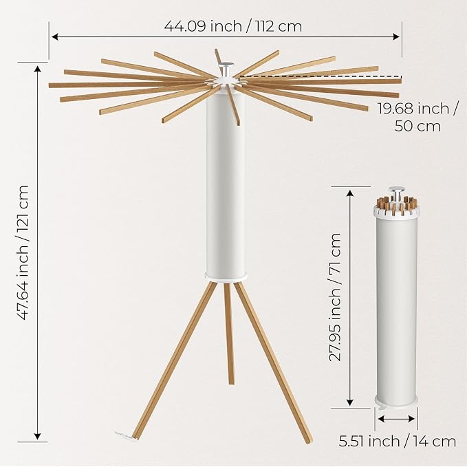 Wooden Tripod Clothes Drying Rack, Foldable Portable Garment Stand, Space Saving Laundry Drying Stand for Clothes, Indoor Outdoor Balcony Bedroom Laundry Organizer