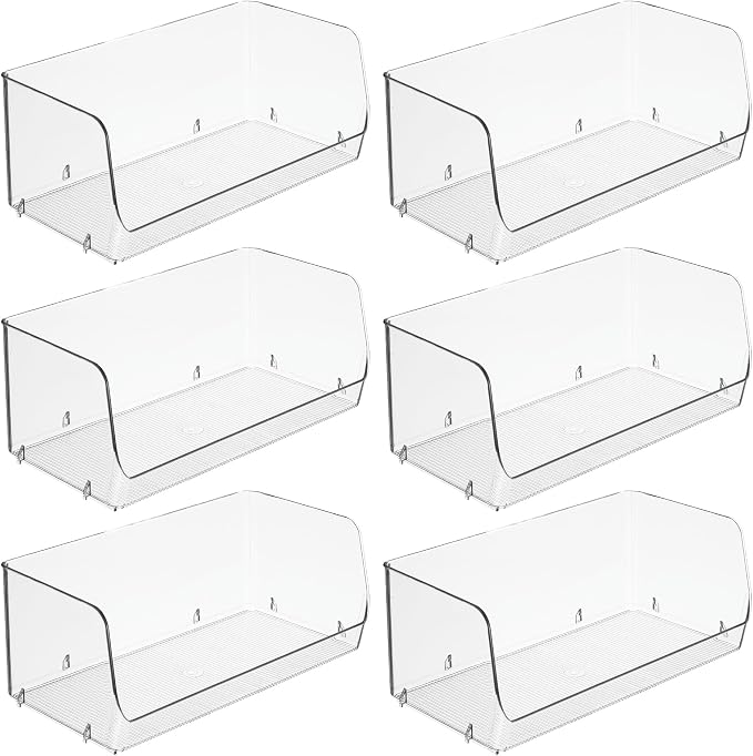 iDesign Stackable Open-Front Storage Bins, Set of 6, Clear | Kitchen and Pantry Organization