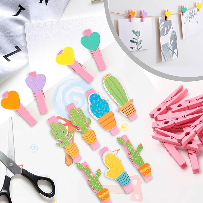 50PCS Colored Wooden Clothespins, 2.9inch Pink Clothes Pins for Clip Pictures Photos Decorative, Small Colorful Wood Decoration Closepins Clips | Colorful Close Pins Wood for Photos Classroom School Decoration Craft Cheer, Pink